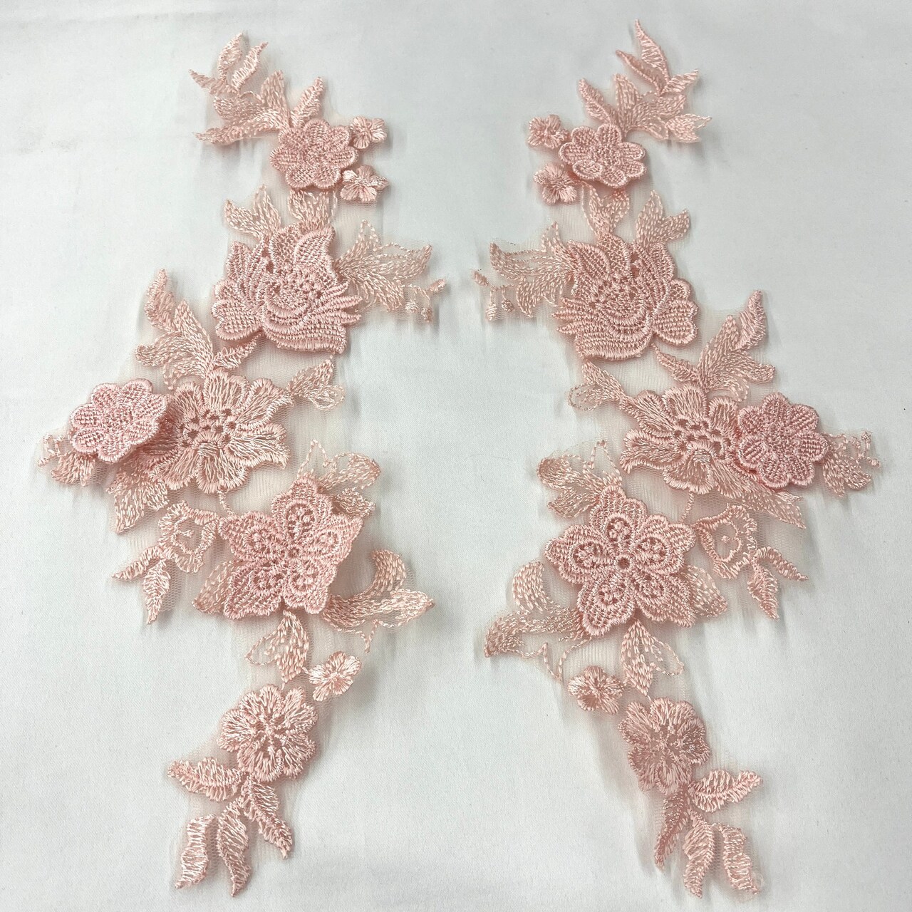 1 Pair 3D Floral Lace Applique Embroidered on 100% Polyester Net Mesh 12" x 4" Each Side